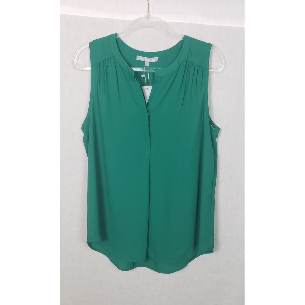 Daniel Rainn Emerald Green Sleeveless V-Neck Pleated L Blouse Casual Spring